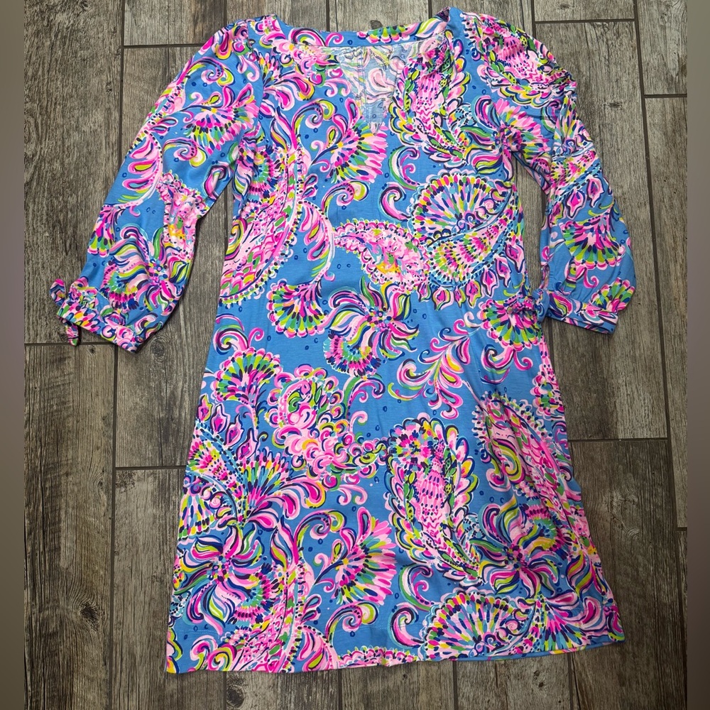 Lilly Pulitzer V-Neck Printed Bright Dress Size Medium 100% Cotton